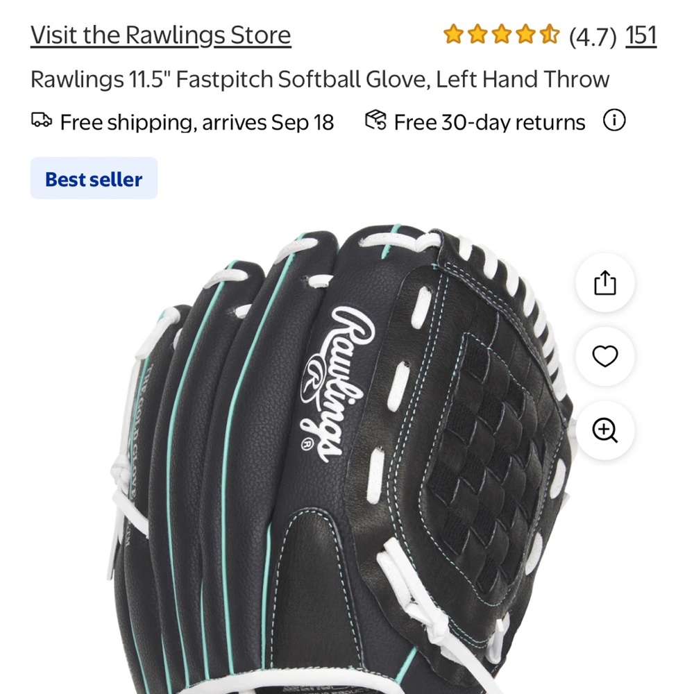 Rawlings Black and White Fastpitch Softball Glove